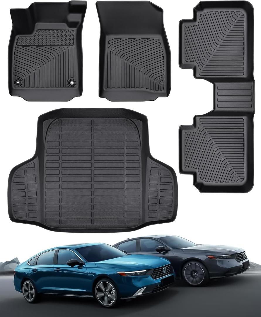 All Weather Floor Mats Cargo Liner for Honda Accord 2025 2024 2023 (Incl. Hybrid) for Accord LX/Sport/EX-L/Touring Accessories Heavy Duty Waterproof Nonslip Custom Front Rear Trunk Carpet Rug Set