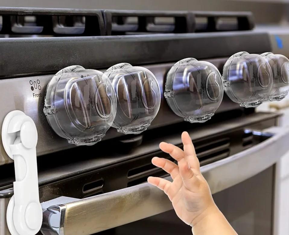 Mom's Choice Gold Awards Winner - Stove Knob Covers for Child Safety (5 + 1 Pack) Double-Key Design and Upgraded Universal Size Gas Knob Covers Clear View Childproof Oven Knob Covers for Kids and Pets