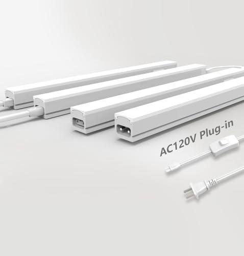 Leetdud Under Cabinet Lighting Plug in, 16 Inch 4 Pcs, Linkable AC120V 3CCT 3000K/4000K/5000K Ultra Slim, LED Under Cabinet Lights for Counter Light, Kitchen, Shelf, Sink, Workshop, Desk, White