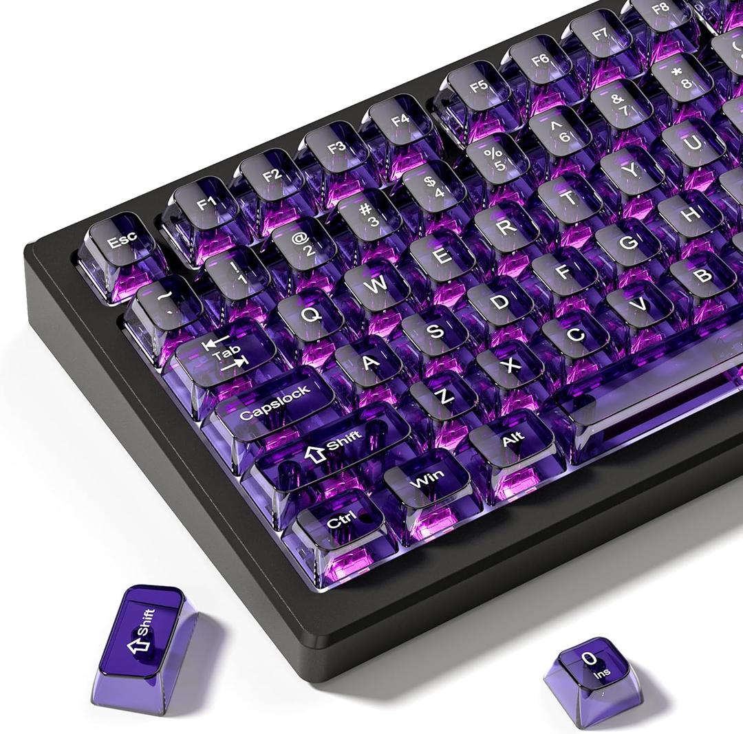 dagaladoo Purple Clear keycaps,Transparent keycaps 60 75 100 Percent,Crystal keycap Set,Shine Through Key caps Ceramic Style,MDA Profile Keyboard Key Cap for Mx Switches Mechanical Keyboard(115key)