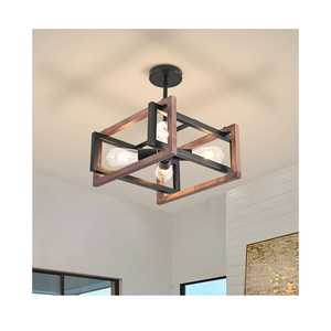 HuisMier 4Light Farmhouse Ceiling Light Fixtures, Rustic Wood and Metal Semi Flush Mount Ceiling Light Black Industrial Chandelier for Dining Room Hallway Kitchen Entryway Bedroom Living Room