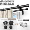Black Double Curtain Rod, 36 to 72 Inch Dual Curtain Rods with Aluminium Modern End Cap Finials, 1 Inch Adjustable Heavy Duty Window Treatment Rods, Telescopic Metal Double Drapery Pole Set