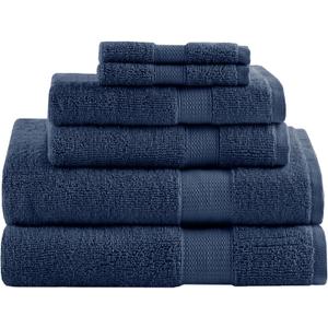 Comfort Spaces Turkish Bathroom Towel Set 6 Piece Luxury Bath Towel Set 2 Hand Towel for Bathroom 2 Washcloth 2 Large Bath Towel Sets Long Staple Ultra-Soft Quick Dry Towel Set Navy Blue