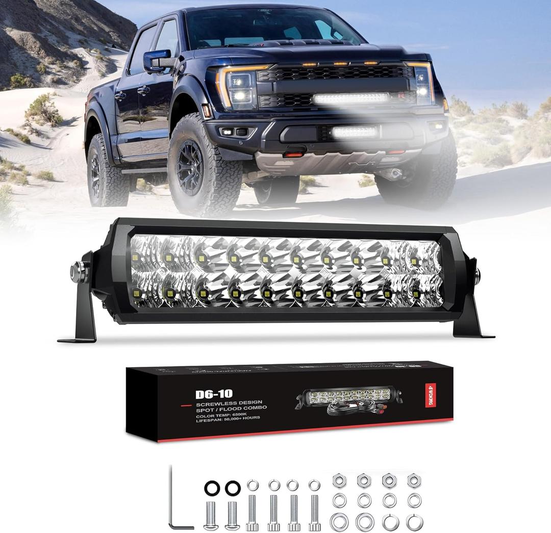 4WDKING LED Light Bar 10 inch IP68&IP69K Waterproof Dual Row Off Road Light Bar with DT Connector 90W Flood and Spot Combo Beam Work Light for Truck Cars ATV UTV Boat