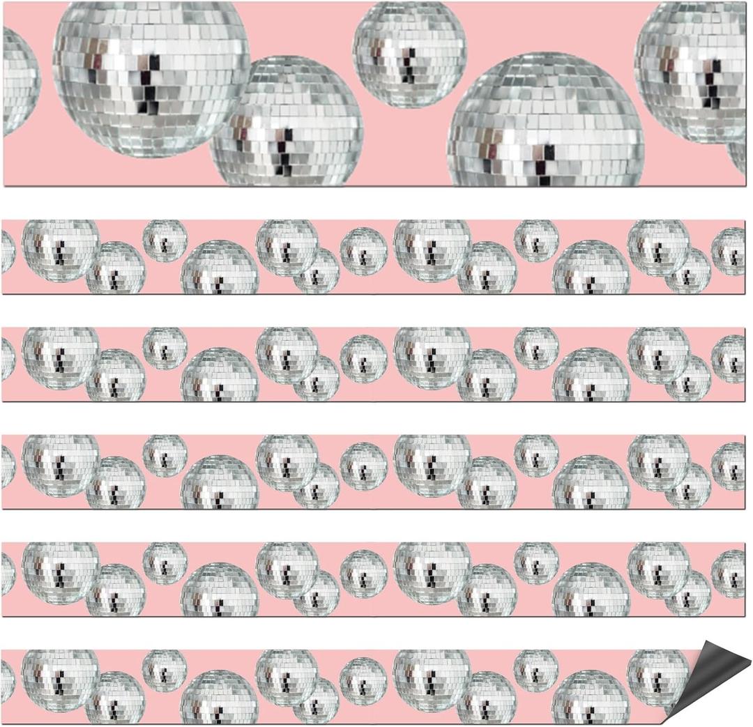 24 Pcs Magnetic Borders for Classroom Whiteboard Magnetic Strips Bulletin Board Borders School Classroom Chalkboard Trim Decorations for School Teacher Decorations(Disco Ball)