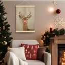 MOFUYU Vintage Christmas Reindeer Wall Art Poster Hanger Framed,Reindeer Decor,Rustic Winter Holiday Xmas Red Nose Rudolph Canvas Prints Wall Decor for Home Bedroom Living Room, 12x16 Inch