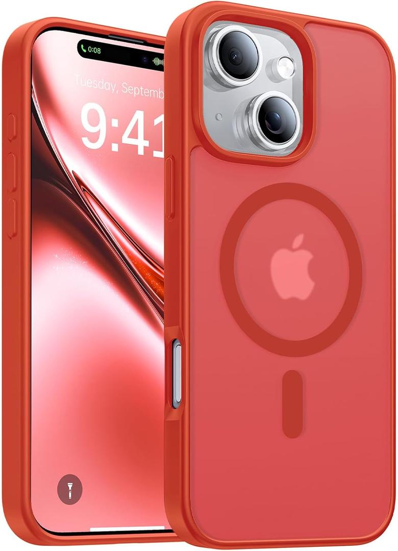 Magnetic for iPhone 14 Case/iPhone 13 Case,[Compatible with MagSafe][Military-Grade Drop Protection][Anti-Yellowing] Shockproof Translucent Matte Cover for iPhone 14/13 Phone Case,Red