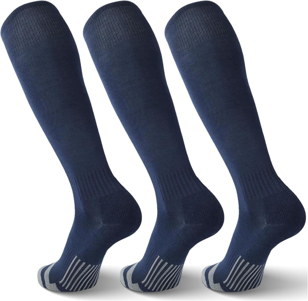 3 Pack Soccer Socks Softball Baseball Football Socks for Youth Men and Women (Medium, Navy Blue)