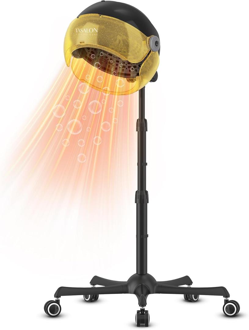 TASALON Gold Portable Hooded Hair Dryer for Home, Standing 1875w Ionic Hooded Dryer on Wheels with Hood, Professional Adjustable Height Sit Under Bonnet Dryer for Women and Beauty Salon