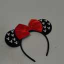 Mouse Ears Headband with Pearl, Black and Red Velvet Mouse Headbands for Halloween Costume Party, Hair Accessories for Women -Black&Red Pearl
