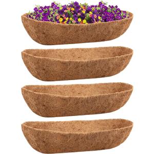 Riare 4 Pack 36 Inch Trough Coir Liners for Planters, Pre-Formed Coconut Coir Replacement Natural Coco Fiber Window Box Liners for Wall Planter, Window Basket Deck Railing Planter