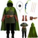 8 Pcs Archer Costume for Kids Boys Medieval Renaissance Hunter Costume with Cape (7-8 Years, Green)