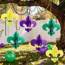 Thyle 6 Pcs Large Mardi Gras Decorations Outdoor 12.6"x12.6" Mardi Gras Hanging Ornaments Yard Fleur De Lis Sign Double Sided Gold Green Purple Porch Sign for Front Door Home Masquerade Party Decor
