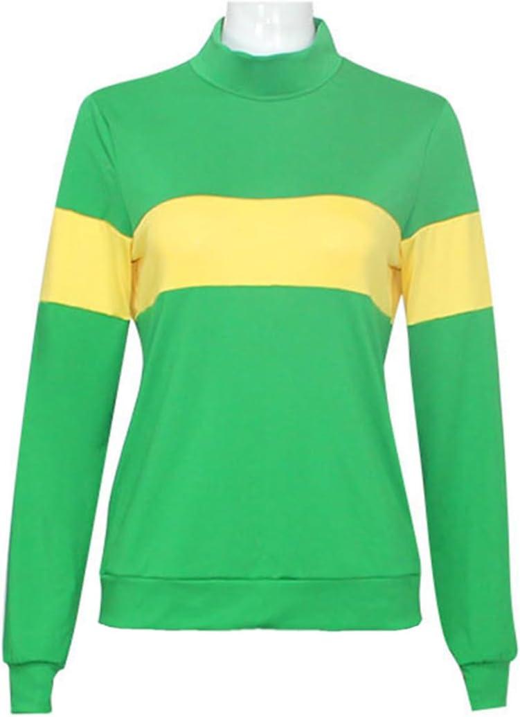 Game Undertale Frisk Chara Cosplay Costume Halloween Carnival Costume Outfit Full Set for Girls Women (X-Large, Green Top)