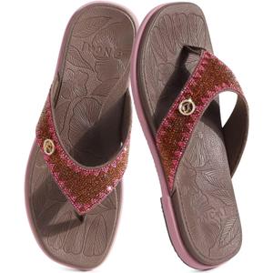 ONCAI Women's Flat Bedazzled Flip Flops with Sparkling Rhinestone Studded Summer Beach Pool Walking Sandals with Outdoor Rubber Sole US Size 6-12 (Brown)