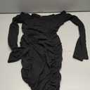 Women's Off Shoulder Bodycon Mini Dress Elegant Long Sleeve Ruched & Ribbed Tight Fit Clubwear for Cocktail Party,Date Night, Black, Small