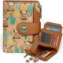 Icycay Highland Cow Small Wallet Women RFID Blocking Bifold, Cute Credit Card Holder, Zipper Coin Pocket, PU Leather, Compact, Travel, 4 ID Window, 14 Card Slots, Cash Purse, Ladies Woman