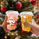 16 oz 50 Pack Christmas Plastic Cups with Lids, Sturdy Iced Coffee Cups with Sip Lids, Disposable Food Safe Smoothie Cup for Cold Drinks, Juice, Milkshake