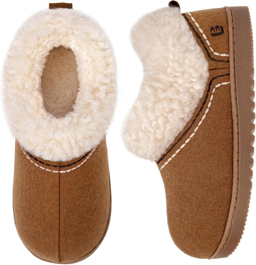 LongBay Women's Cozy Bootie Slippers Memory Foam Warm House Shoes with Fluffy Collar Non-Slip Indoor Outdoor Chestnut,5-6