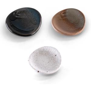 Small Ceramic Spoon Rest 3PCS for Coffee Tea Spoon Kitchen Counter Dining Table Decor, Stable Glaze Sauce Tray Porcelain Utensil Spoon Holder for Stove Top Coffee Bar Easy Clean (Orbicular-2)