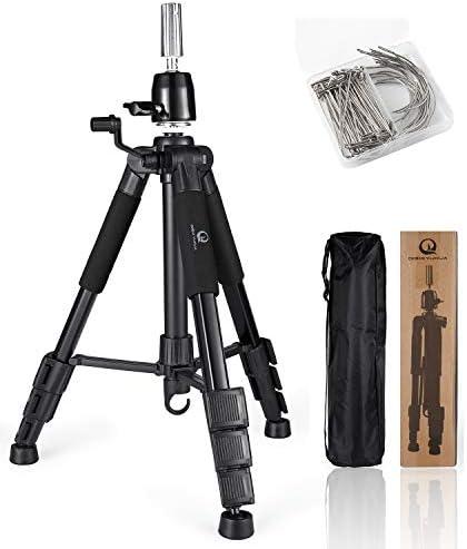 QISHI YUHUA Wig Stand Tripod with Non-Slip Base Adjustable Mannequin Head Stand with Hook Heavy Duty Manikin Head Tripod