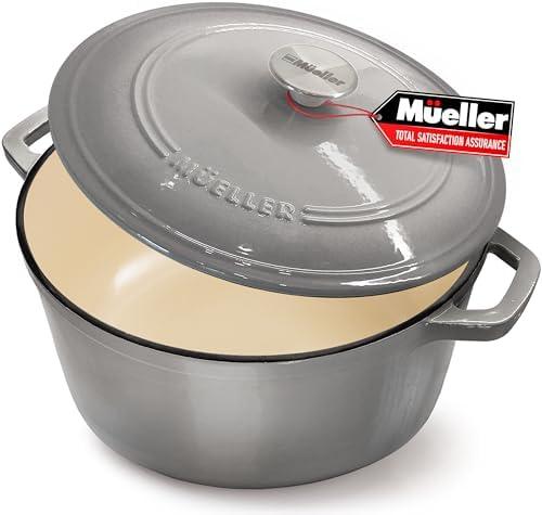 Mueller 6 Quart Enameled Cast Iron Dutch Oven, Heavy-Duty Casserole and Braiser Pan with Lid and Knob, Safe for All Cooktops