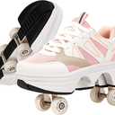 CHSSIH Roller Skate Shoes for Girls, Kids, Women, Men & Adults  Retractable Shoes with Wheels | Pop-Out High Roller Skating Shoes That Turn Into Sneaker Skates (4.5, pink)
