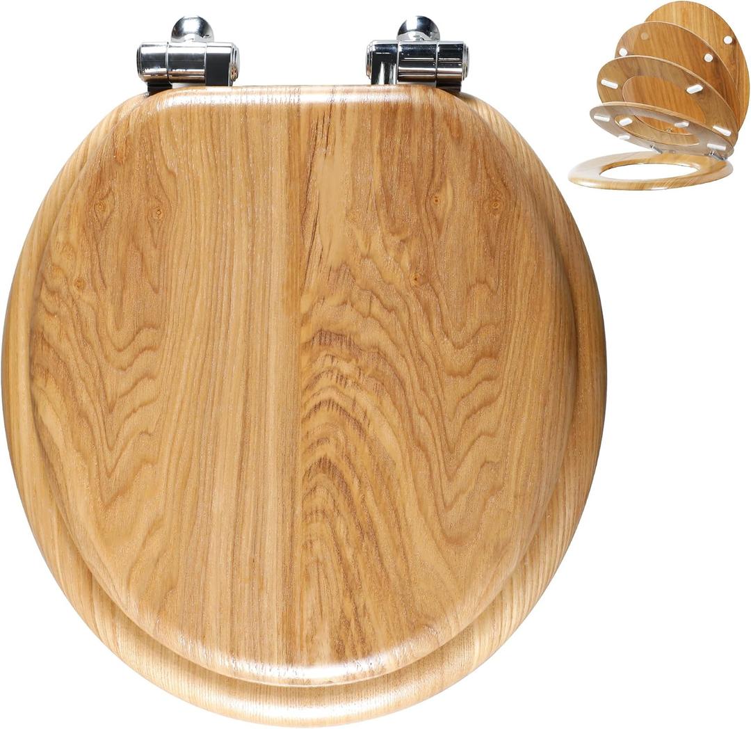 Angol Shiold Toilet Seat ROUND Natural Molded Wood 16.5"