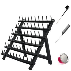 Braiding Hair Rack with 60 Pegs Standing Versatile Extension Hair Holder with 60 Spools - Ergonomic Braid Stand for Stylists - Time-Saving (black)