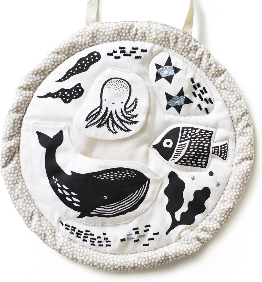 Wee Gallery Ocean Activity Pad Organic Baby Play Mat with Sensory Toys, High Contrast Newborn Essentials Soft Tummy Time Mat for Babies 0-12 Months, Visual and Motor Skill Development Toy