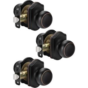 Goldenwarm Oil Rubbed Bronze Closet Door Knobs Interior No Lock, Passage Door Knobs Hallway, Bronze Door Knob Without Lock 3 Pack