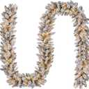 KOIUEYW Flocked Garland with Lights,9FT Battery-Powered Pre-Lit Christmas Garland, Glittered Artificial Christmas Garland with Warm LEDs for Mantle Home Fireplace Stairs Party Decoration