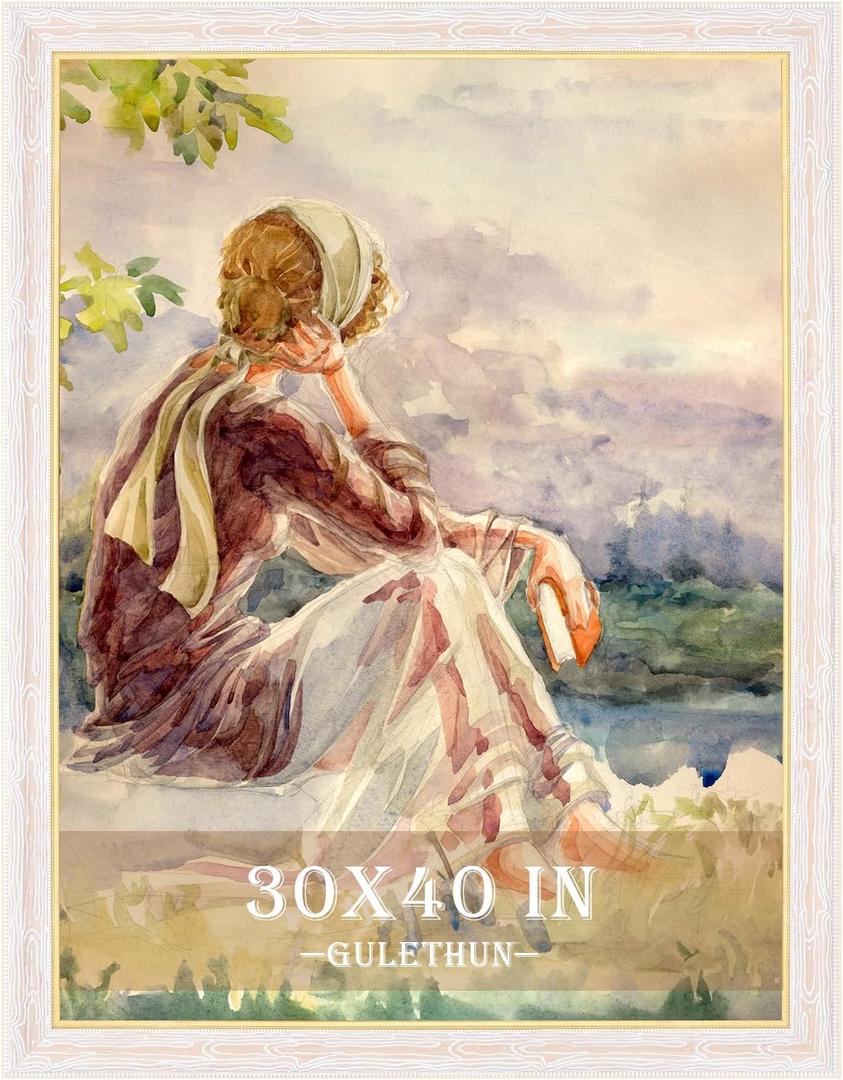 GULETHUN 30x40 Frame, Vintage Picture Frames Wood-Toned, 30 by 40 Transitional Modern Rustic Poster Frame, Ornate Border Design Photo Frame for Home Decor, Horizontal & Vertical Mount, 30x40in