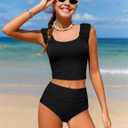 Girls Tankini Swimsuit 2 Piece Bathing Suit Twist Cross Back Cutout Swim Tank Top Floral Print Swimwear for 13-14Y