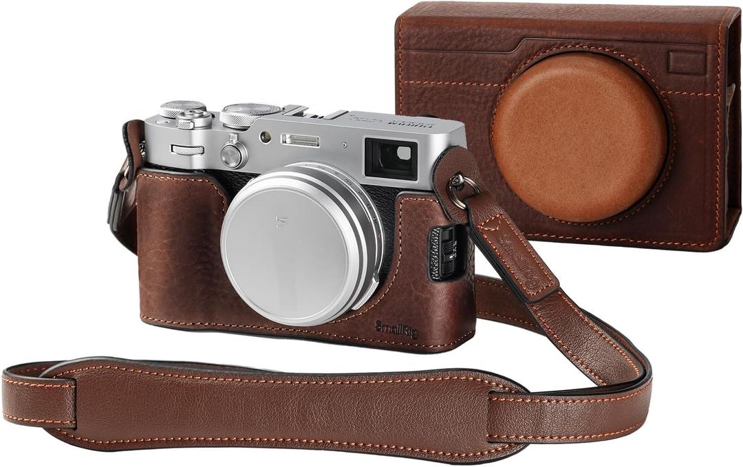 SMALLRIG Leather Case Kit for FUJIFILM X100VI, Including Half Case, Flip Cover and Shoulder Strap, Genuine Leather Material, Portable and Protecting - 4558 (Brown)