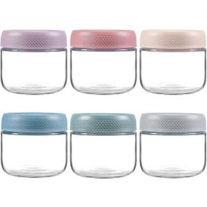 NETANY 6-pack 8oz Glass jars with Airtight Lids, Overnight Oats Containers with Lids, Wide mouth Mason Salad jars, Glass Food Storage Containers for Snacks Yogurt Spice Sugar