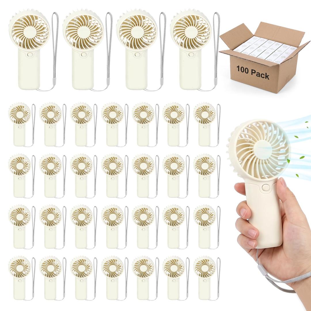 100 Pcs Mini Handheld Portable Fan for Wedding Travel Summer Outdoor(White)