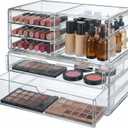 Acrylic Makeup Organizer with 6 Drawers, 11" Stackable Office Desk Organizer Accessories, Clear Bathroom Storage Drawers for Makeup Palettes, Cosmetics, Vanity, Art Craft Supplies