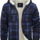 SCODI Men's Flannel Shirt Jacket Fleece Sherpa Lined Plaid Jackets Coat Full Zip Up Hoodie Winter Outwear (Large, Navy)