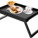 Bamboo Bed Tray Table with Foldable Legs, Breakfast Tray, Laptop Desk for Bed or Sofa,Food,Dinner,Serving,TV Table Kitchen, Eating,Working, Reading(Black)