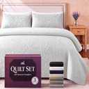 Queen Quilt Bedding Set - Cloud Soft All-Season Bedspread 3 PC w/Shams, Bed Quilt Queen Size Coverlet - Oversized, Light Weight, Ultra Durable, Easy Care - 90 x 96 in (White)