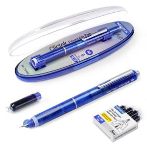 WRITECH Clictek Fountain Pen Retractable: Blue Ink Medium Nib Transparent Barrel, Gift Set Includes 5 Ink Cartridges for Smooth Writing No Leaking, Blue