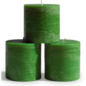 CANDWAX 3x3 Inch Grass Green Pillar Candles Set of 3 - Rustic Unscented No Drip Grass Green Candles for Special Occasions, Weddings, Centerpieces, Home Dcor, Christmas Decorations
