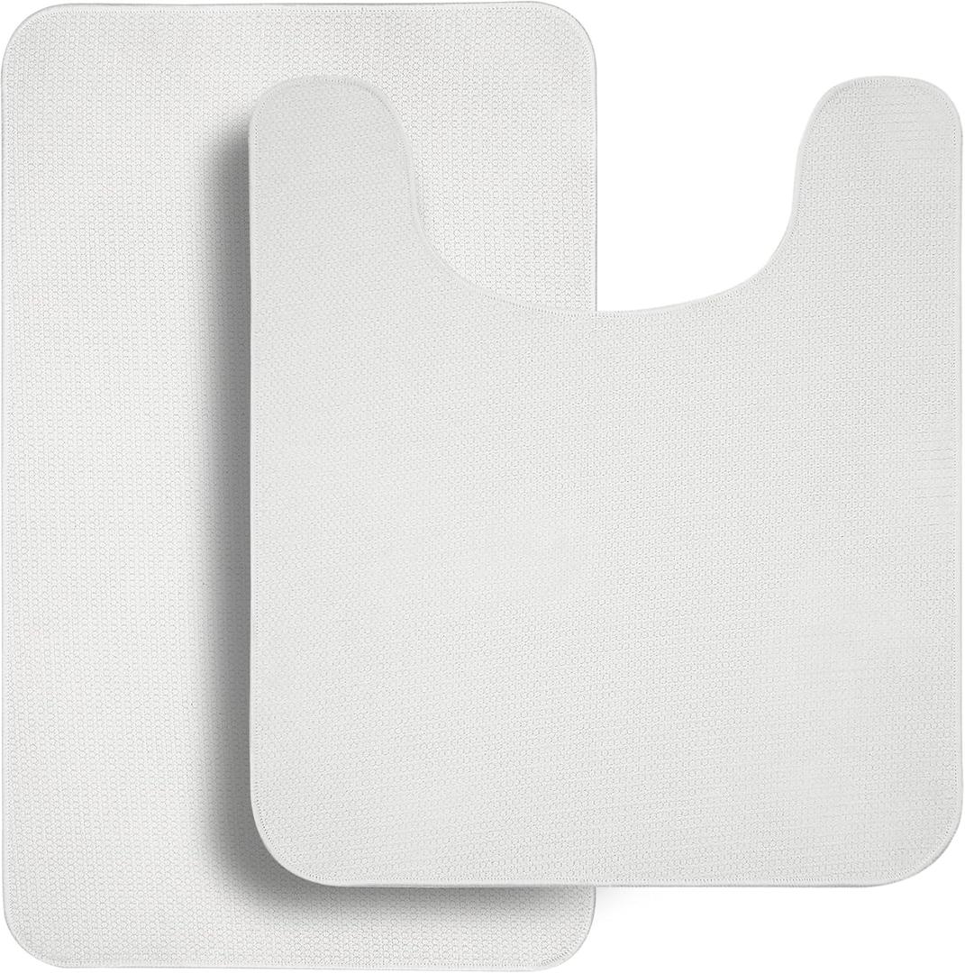 Bathroom Rugs Set 2 Pieces, Thin Bathroom Mats, Toilet Rugs, Quick Dry, Non-Slip, Machine Washable, Low Pile, Absorbent Bath Mats, Shower, Sink, Home Decor Accessories.White,1'5"x2'3"+1'8"x2" U Shape
