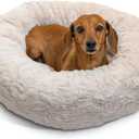 Best Friends by Sheri Original Calming Donut Dog and Cat Bed, Lux Faux Fur, Oyster, (23in x 23in) - Anxiety Relief for Pets Up to 25 lbs (Small)