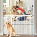 keny 29"-47.3" Extra Wide Baby Gate for Stairs, Auto Close Safety Dog Gate, Pressure Mounted No Drilling Pet Gate for Doorways, Easy Walk Through Stair Gate for Kids Todder, 30" Tall, White