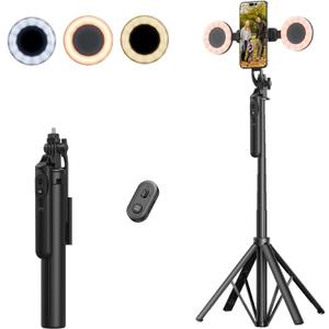 M MYBAT PRO 3 in 1 Flexible Phone Tripod with Wireless Remote,72" Tall Travel Tripod Stand w 1/4" Screw,Selfie Stick w Light for Photo Vlog, 360 Rotation Camera Tripod for iPhone Android