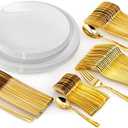 Trendables Disposable Plastic Plate Set with Cutlery - Silverware Set Includes 40 Plastic Plates, Forks, Spoons, Knives, Dessert Spoons