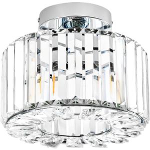 VONLUCE Semi Flush Mount Ceiling Light, Crystal Hallway Light Modern Ceiling Light Fixture, Nickel Flush Mount Chandelier for Kitchen Bedroom Living Room Entryway (9.3inch)