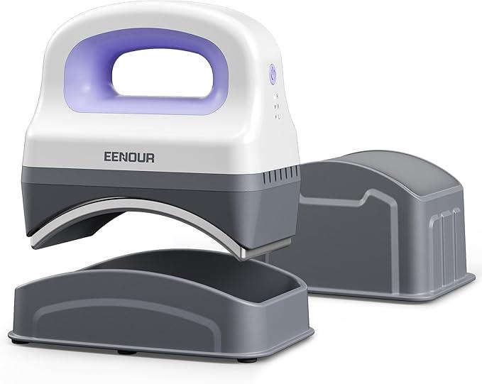 EENOUR Hat Press Machine, Mini Heat Press for Caps with 3 Heating Levels & AutoOff, Handheld Cap Easy Press with 3"×5.5" Arched Heating Plate, 2 Press Platens, A Safety Base